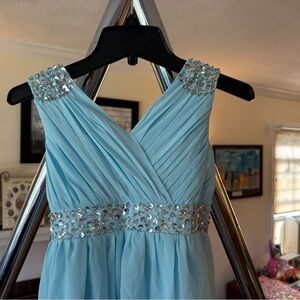 Girls Elegant Light Blue Dress with Sequin Details